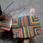 Tabouret d'après planche de couleur en marqueterie.
